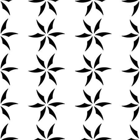Seamlrss pattern. Beautiful stylized stars, snowflakes, decorative elements. Black and white graphics, vector illustration.のイラスト素材
