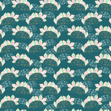 Seamless pattern with crystals or precious stones and a stylized twig. Quartz, minerals, and diamonds. Hand-drawn Doodle illustration for fabric. paper.のイラスト素材