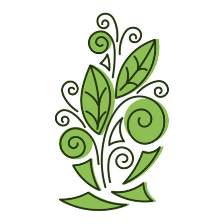 Nature flower pattern design element. Hand drawn leaves, curls, and Doodle elements. Graphic vector illustration, green and blackのイラスト素材