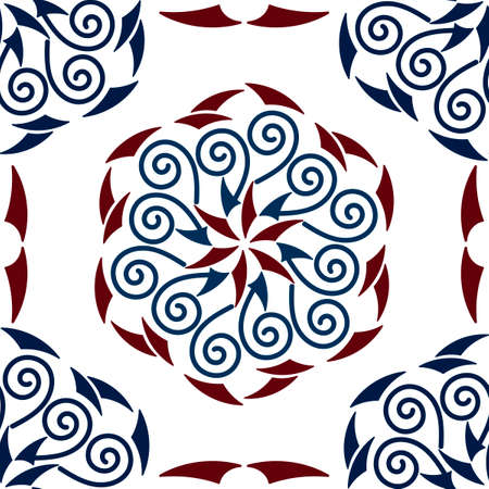 Ethnic pattern with swirls and triangles. Stylized template, flower, mandala. hexagonal pattern, decorative elements. Black and white vector Oriental pattern,のイラスト素材