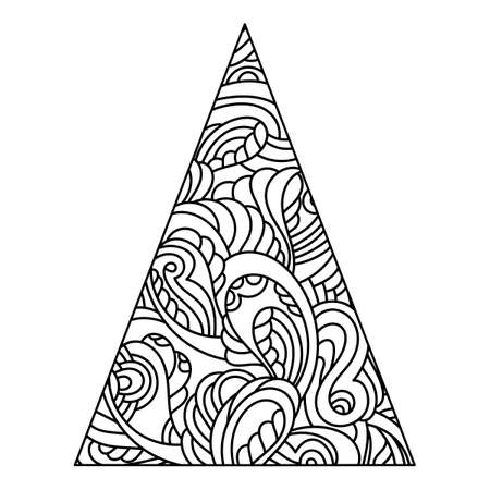 Coloring page for adults and children. Hand-drawn Christmas tree with ethnic abstract pattern. Merry Christmas, Happy New year. Vectorのイラスト素材