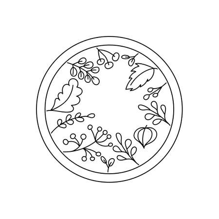 Doodle Autumn illustration. Colorings. Hand drawn line art. Contours of leaves, berries and plants. Vector Art for children and adults.のイラスト素材