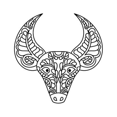 Coloring page. Hand drawn Chinese Zodiac-Ox, Bull. Vector Astrological sign.のイラスト素材