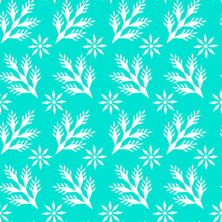 Snowflakes and Fir branches seamless pattern. Winter holiday design. Christmas and New Year Stylized geometric pattern for packaging, tablecloths, and paper. Vector backgroundのイラスト素材
