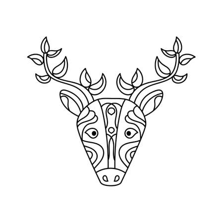 Coloring book pages for children Deer. Hand-drawn black and white vector illustration.のイラスト素材