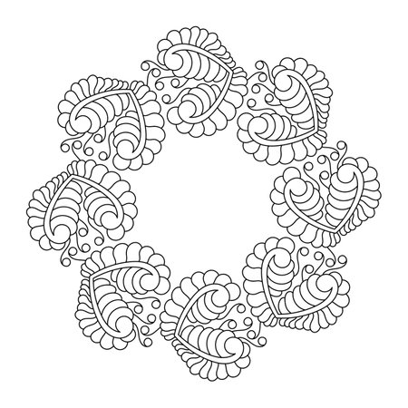 Coloring book page frame. Doodle Linear art. Anti stress for adults and children for relaxing. Hand drawn Decorative monochrome element for design.のイラスト素材