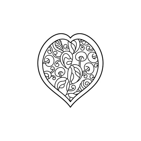 Heart. Coloring book with lots of details, Coloring page heart St Valentine's day. vector isolated illustration.のイラスト素材