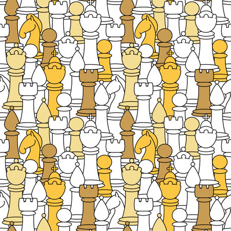 Seamless pattern with chess piece. Hand drawn background for surface textures. King, queen, pawn, bishop, knight and rook.のイラスト素材