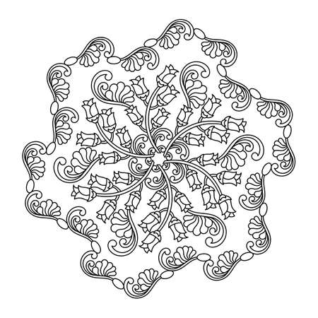 Coloring book for adult and children. Mandala flower with modern floral style, hand drawn mandala pattern. Vector abstract black and white mandala motif. decorative element for designのイラスト素材