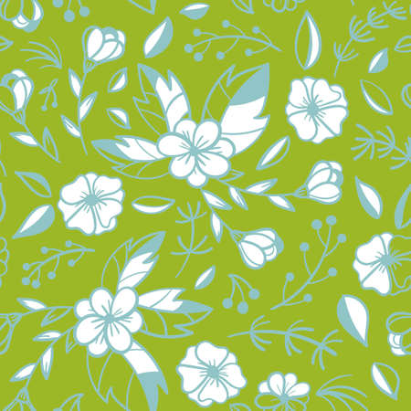 Floral seamless pattern. Sketchy compositions with spring doodles objects. Hand drawn illustrations. Vector background.のイラスト素材