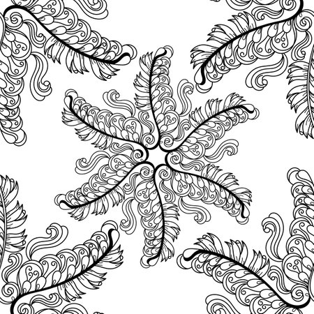 Coloring pages for adults and children. Floral elements. Square doodle flower pattern. Vector black and white drawing.のイラスト素材