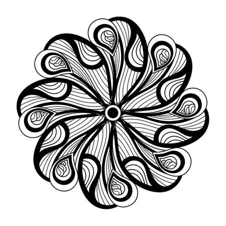 Hand drawn mandala. Decorative round ornament. Peacock feather. Vector illustration for printing on T-shirts, bags and more,のイラスト素材