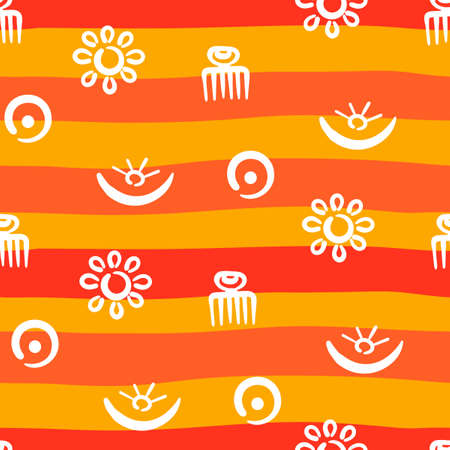 Seamless pattern of abstract symbols of African tribes. Ritual screen printing. African Adinkra drawings of ancient ethnic symbols of the peoples and tribes of Ghana. Vector Art hand-paintedのイラスト素材