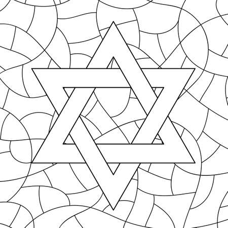 Coloring books jewish star of david in a circle. Mosaic background with a six-pointed star. Vector illustration.のイラスト素材