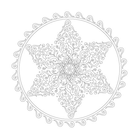 Coloring book Jewish star of David. Paisley and plant ornaments. Anti-stress therapy art. Hand drawn Vector illustrationのイラスト素材