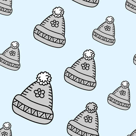 Warm hats seamless pattern. Hand-drawn striped background. Vector illustration for backdrop, fabric and more,のイラスト素材