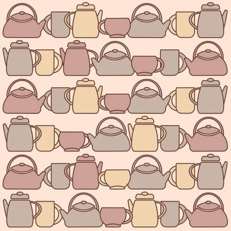Teapots and cups. Pattern, backdrop. Design of the menu, recipe poster Vector illustrationのイラスト素材