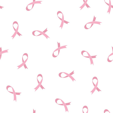 Seamless pattern. Breast Cancer awareness ribbon. Hand drawn Vector background.のイラスト素材