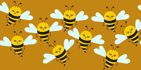 Bee seamless border. Cute insects background, cartoon animals. Vector illustration.のイラスト素材