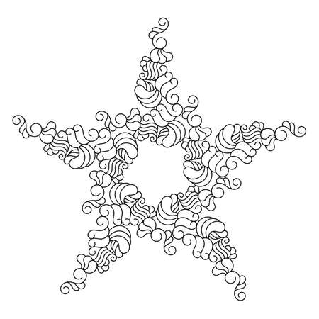 Coloring pages for adults. Mandala, abstract five-pointed star in black, isolated on a white background. Hand drawn Doodle for coloring book, cover or background. Vector illustrationのイラスト素材