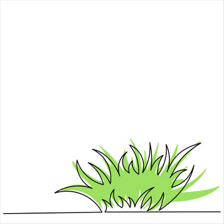 Continuous one line drawing. Grass in the meadow. Hand-drawn vector illustration on white background. Copy space for textのイラスト素材