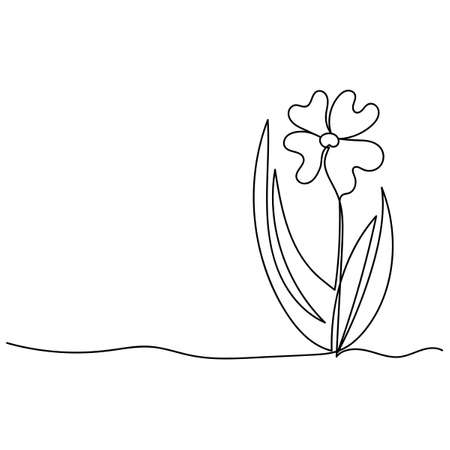 Continuous one line drawing. Flower. Hand drawn vector illustration on white background.のイラスト素材
