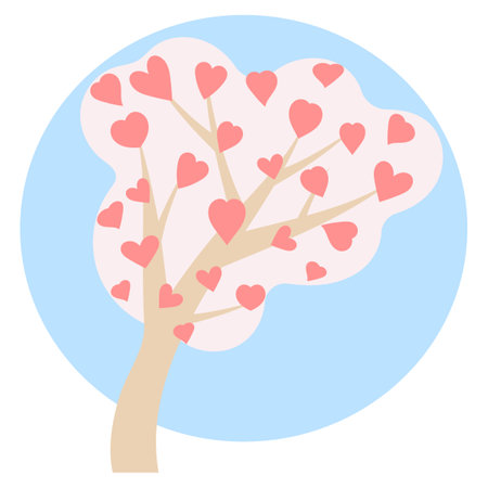 Love Tree, Valentine's day card with heart leaves. Flat Vector Illustration on whiteのイラスト素材