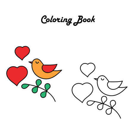 Simple coloring book for kids. Education game. Vector illustration, Bird and Heartのイラスト素材