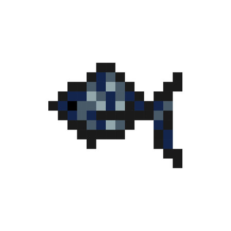 Pixel art symbol Fish. Vector Pixel underwater world icons high detailed. Video game graphics.のイラスト素材