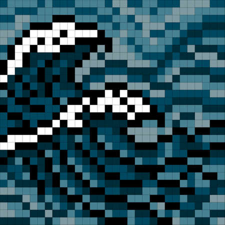 Sea waves Pixel art. Storm ocean. Embroidery scheme. Vector illustration in a flat style.のイラスト素材