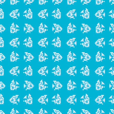 Pixel art seamless background. Symbol Fish. Vector Pixel underwater world pattern for fabric, paper and otherのイラスト素材