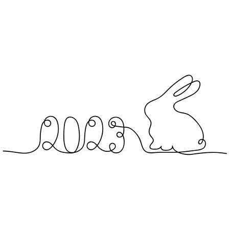Continuous one line drawing of Rabbit, 2023 year. Doodle Vector illustrationのイラスト素材