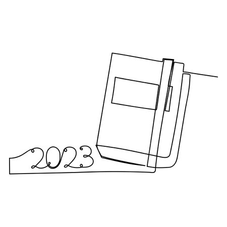 Continuous one line drawing. 2023 year and daily planner .Vector illustration.