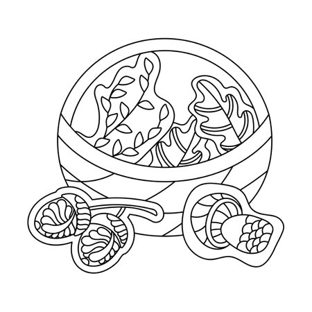 Autumn coloring book for children. Basket, oak leaves, acorns. Hand drawn Vector illustrationのイラスト素材