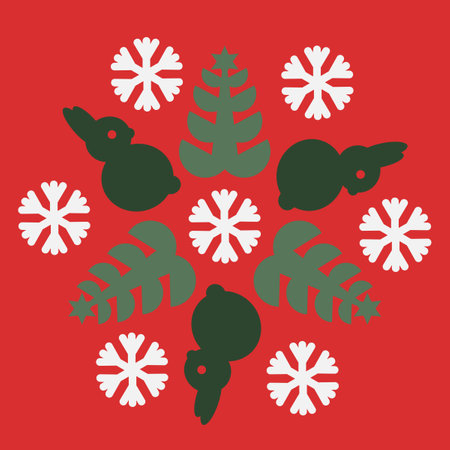 Cute rabbits and Christmas trees. Template for card. Design for Chinese New Year 2023.のイラスト素材
