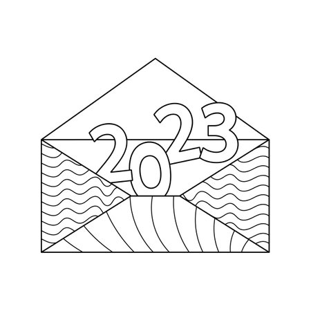 2023 coloring book for kids. The numbers in the envelope. Vector illustrationのイラスト素材