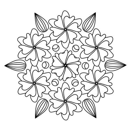 Floral Mandala. Coloring book page for children. Doodle Vector black and white illustration.のイラスト素材