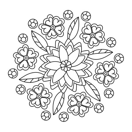 Floral Mandala. Coloring book page for kids. Doodle Vector black and white illustration.のイラスト素材