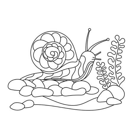 A crawling snail. Coloring book page for children. Doodle vector illustration.のイラスト素材