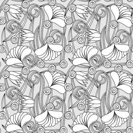 Hand drawn Seamless background. Abstract nature floral ornamental ethnic pattern. Coloring book page. It's easy to change the background color. Vector decorative illustration.のイラスト素材