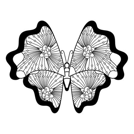 Butterfly coloring book page for adult and older children. Anti stress illustration in line art style. Meditative coloring, art therapy. Vectorのイラスト素材
