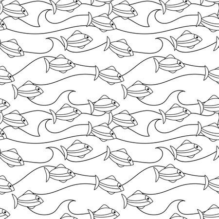 Underwater coloring book page. Cartoon fish. Undersea life. Anti stress art for adults and children. Vector illustrationのイラスト素材