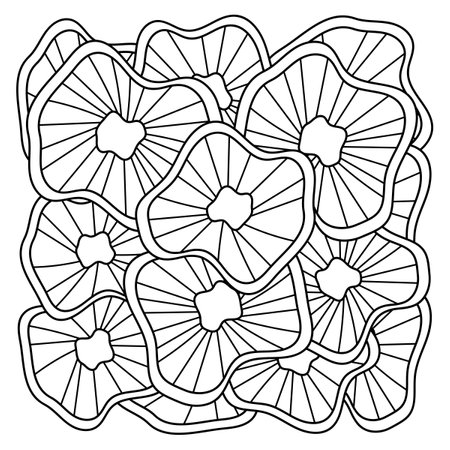 Hand drawn floral doodle coloring page. Square black and white background.のイラスト素材