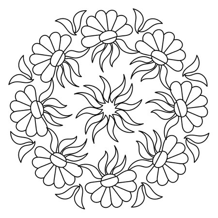 Hand drawn floral mandala. Doodle coloring page. Vector illustrationのイラスト素材