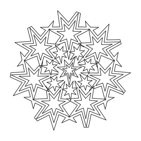 Mandala with stars. Coloring pages. Hand-drawn pattern, Doodle anti-stress vector illustrationのイラスト素材