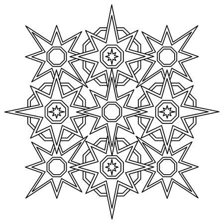Stars or snowflake. Mandala Coloring pages. Hand-drawn pattern, Doodle anti-stress vector illustration for children and adultのイラスト素材
