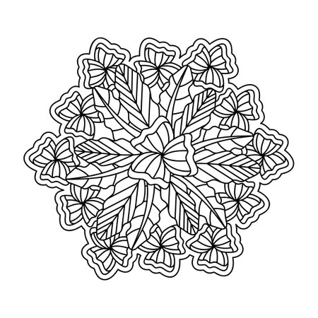 Meditative mandala. Floral coloring book page. Doodle Flowers and leaves. Vector black and white illustration. Hand-drawn background.のイラスト素材