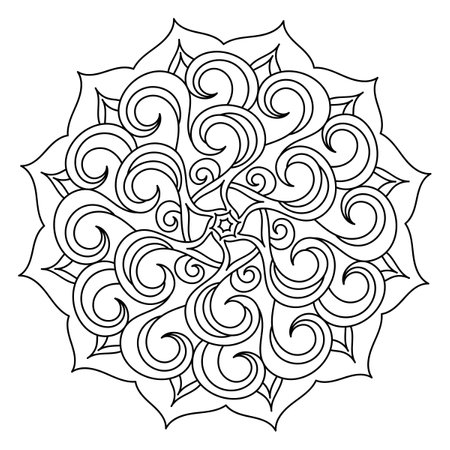 Coloring book pages. The Sea Mandala, hand-drawn vector pattern. For adults and older children.のイラスト素材