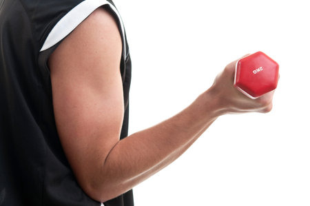 man working out with dumbbells over white background 