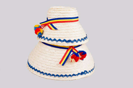 Traditional Romanian hats made of straws, specific for the northern part of the country- Maramuresの写真素材